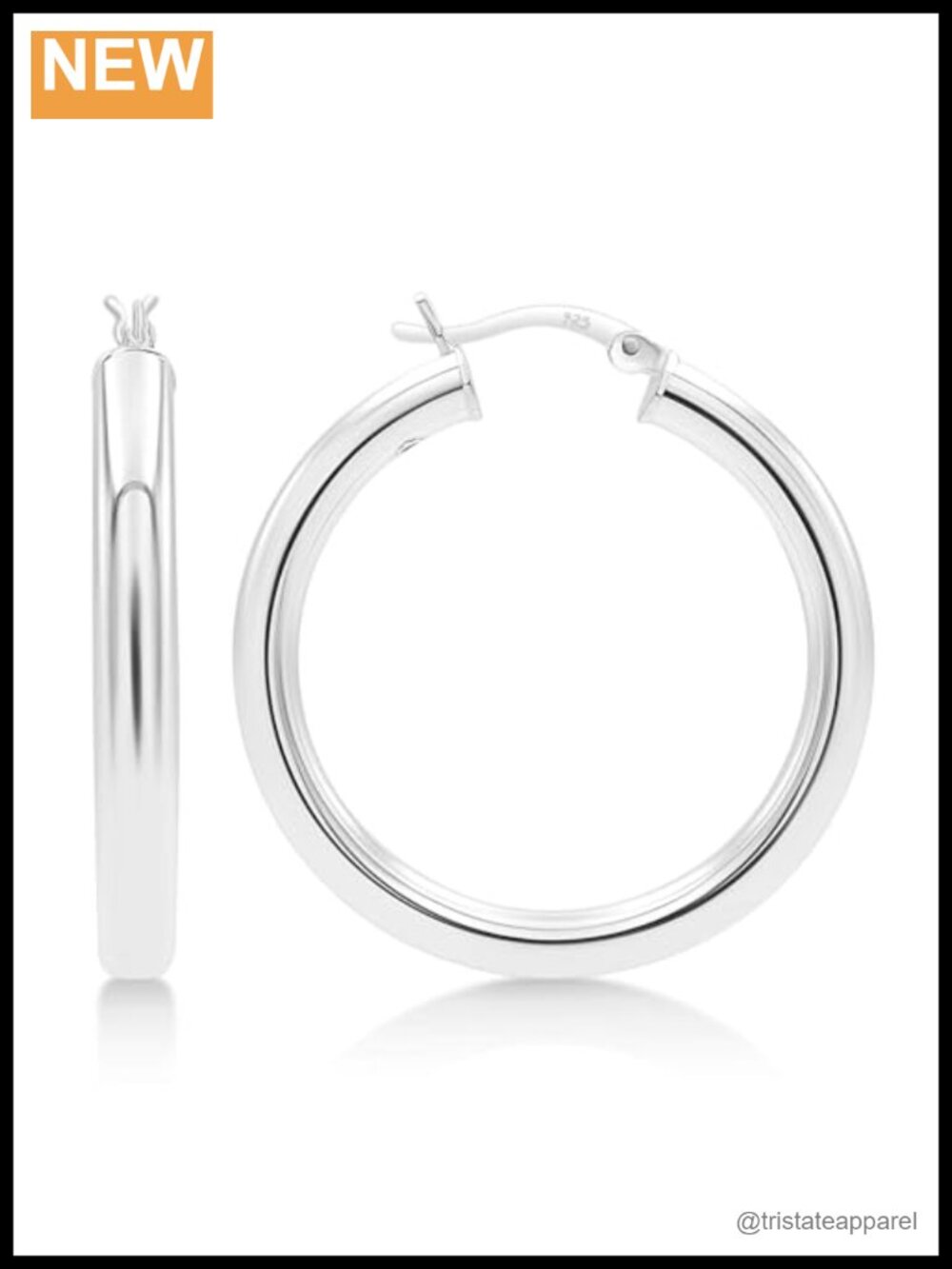 Sterling Silver Hoop Earrings 4mm High Polished Click-Top Lightweight